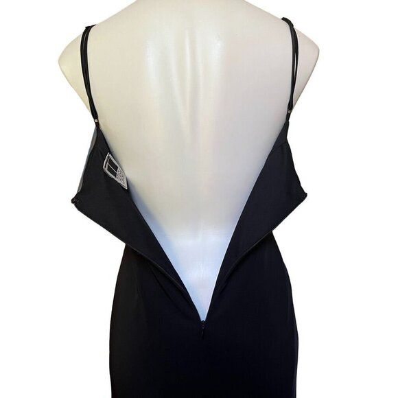 Tadashi Shoji Vintage 90s Women's Ruched Slip Dress Lace Panel Black Medium - Picture 6 of 8